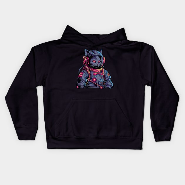 Cosmic Cat: Cyberpunk Astronaut from the Future Kids Hoodie by Ihsanmtsm Illustration